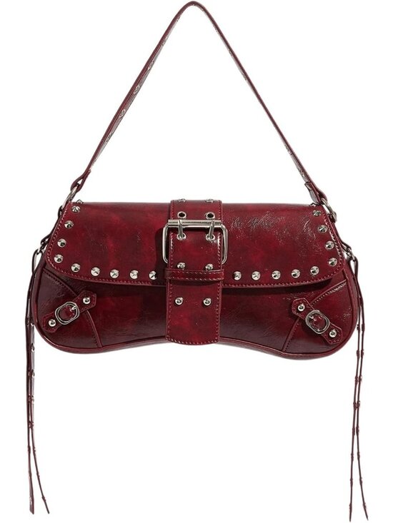 Handbags - Mini Goth Punk Shoulder Bag - Y2K Leather Purse with Studded Detail, Stylish